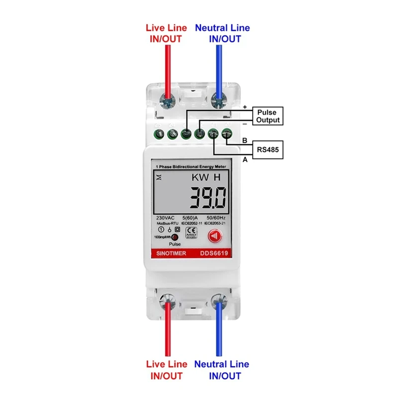 Novo medidor de energia monofásico de trilho din 2p multifuncional ac220v 5(60)a medidor de energia de energia de corrente de tensão com rs485 modbus