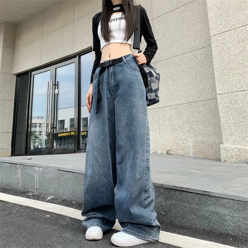 American High Street Jeans Pants Women Autumn And Winter Hip-hop Fashion Demin Loose High Waist Wide Leg Pants