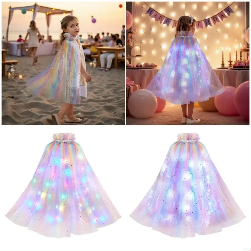 غطاء LED متلألئ للفتيات الأميرة شبكة خفيفة الوزن مثالية لهدايا عيد الميلاد الارتفاع 110 إلى 140 سم A2UB