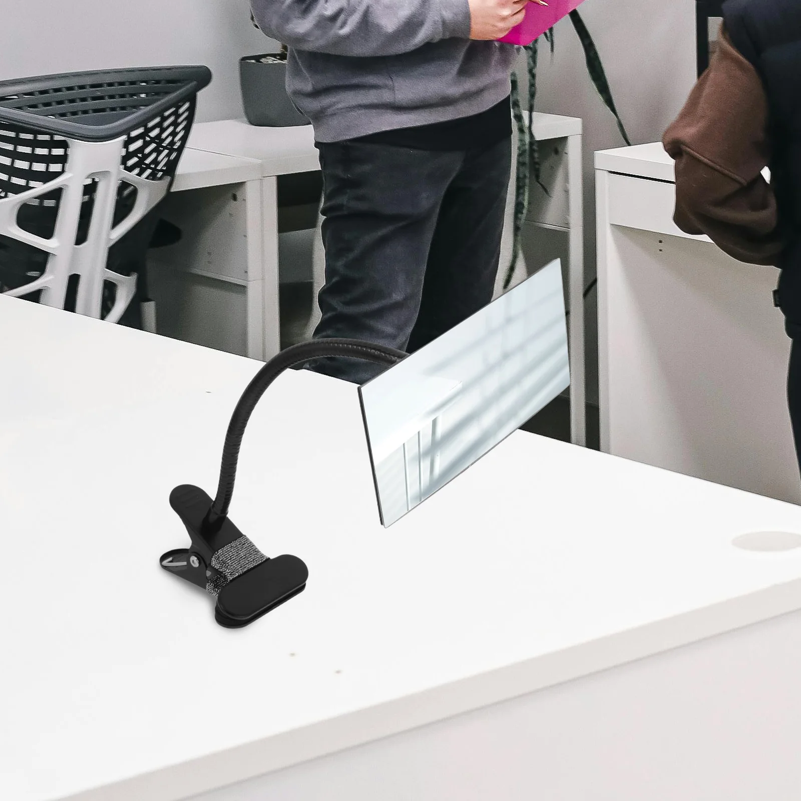 Clip on Security Mirror Black Convex Cubicle Desk Computer Monitor Rear View for Personal Safety and Office Productivity