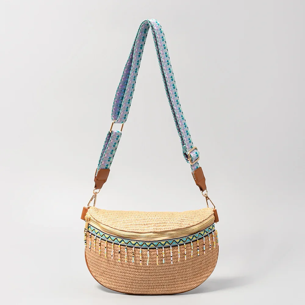 

Нагрудные сумки с кисточками для женщин, винтажная тканая сумка для пляжного отдыха, летняя соломенная сумка 2025 г.