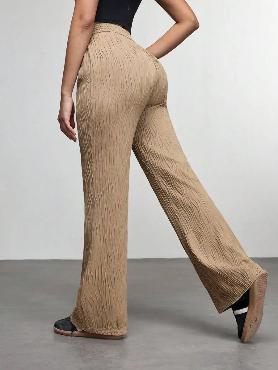 

Womens Textured Wide Leg Flared Sport Pants With Insert Pocket