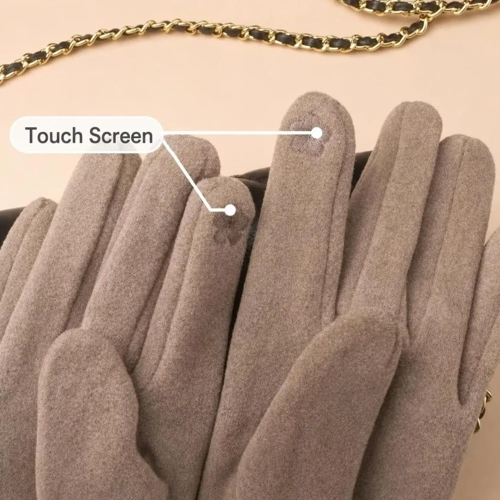 Touch Screen Compatible Winter Driving Gloves Thickened Elastic Cuff Windproof Riding Gloves Bow Design Windproof Material