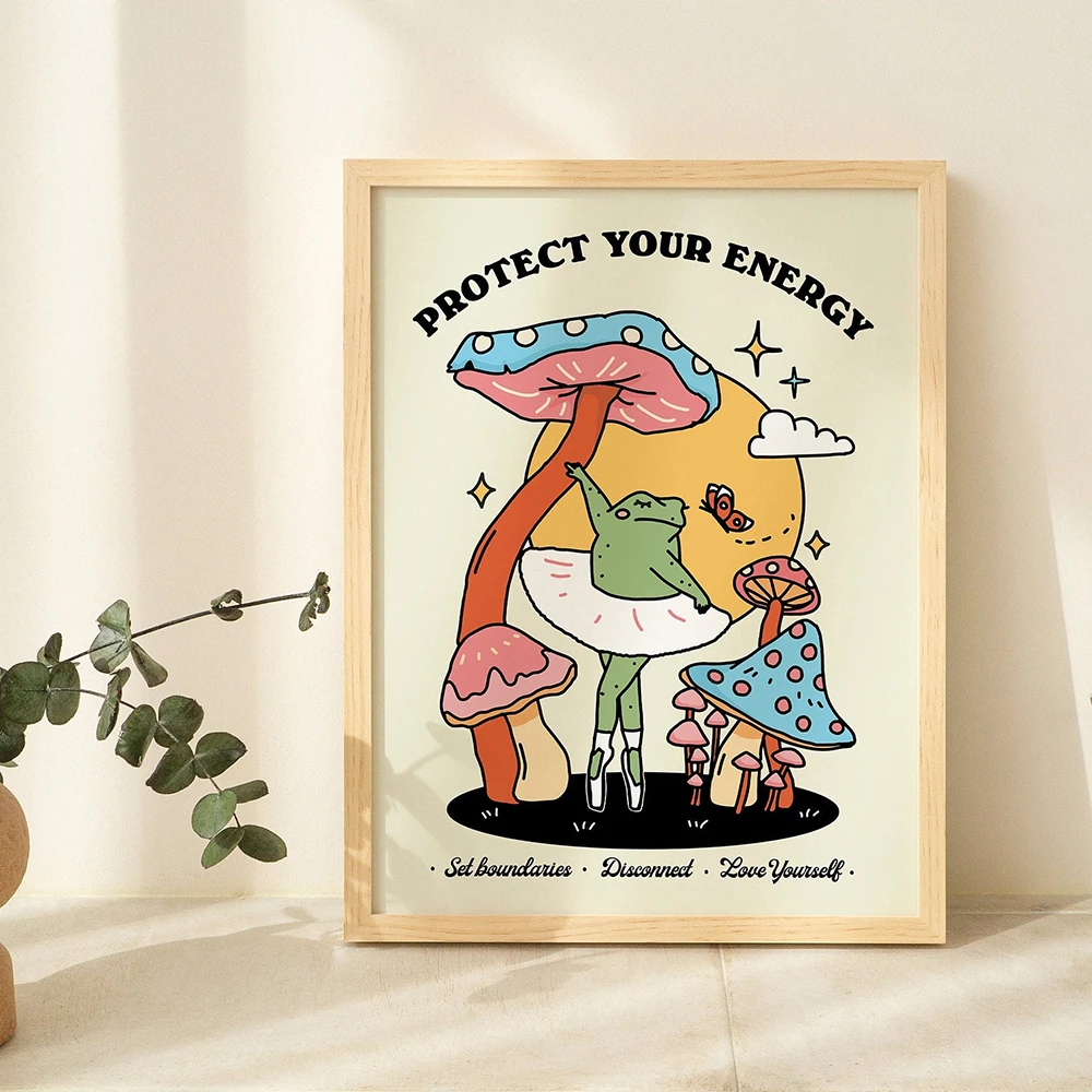 

Groovy Frog Print Ballerina Wall Art Aesthetic Pictures Retro Quote Poster Cute Affirmation Vintage Canvas Painting Home Decor