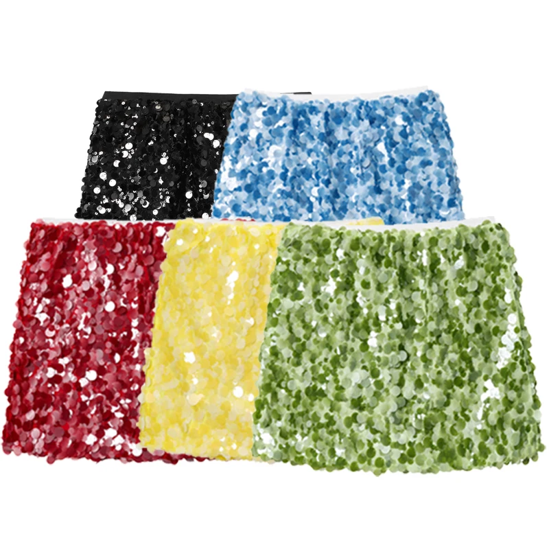 HXAO Mini Sequin Skirts For Women Autumn 2025 Black Green Red Yellow Blue Skirt Sexy Glitter Line Dance Skirt Christmas Skirts