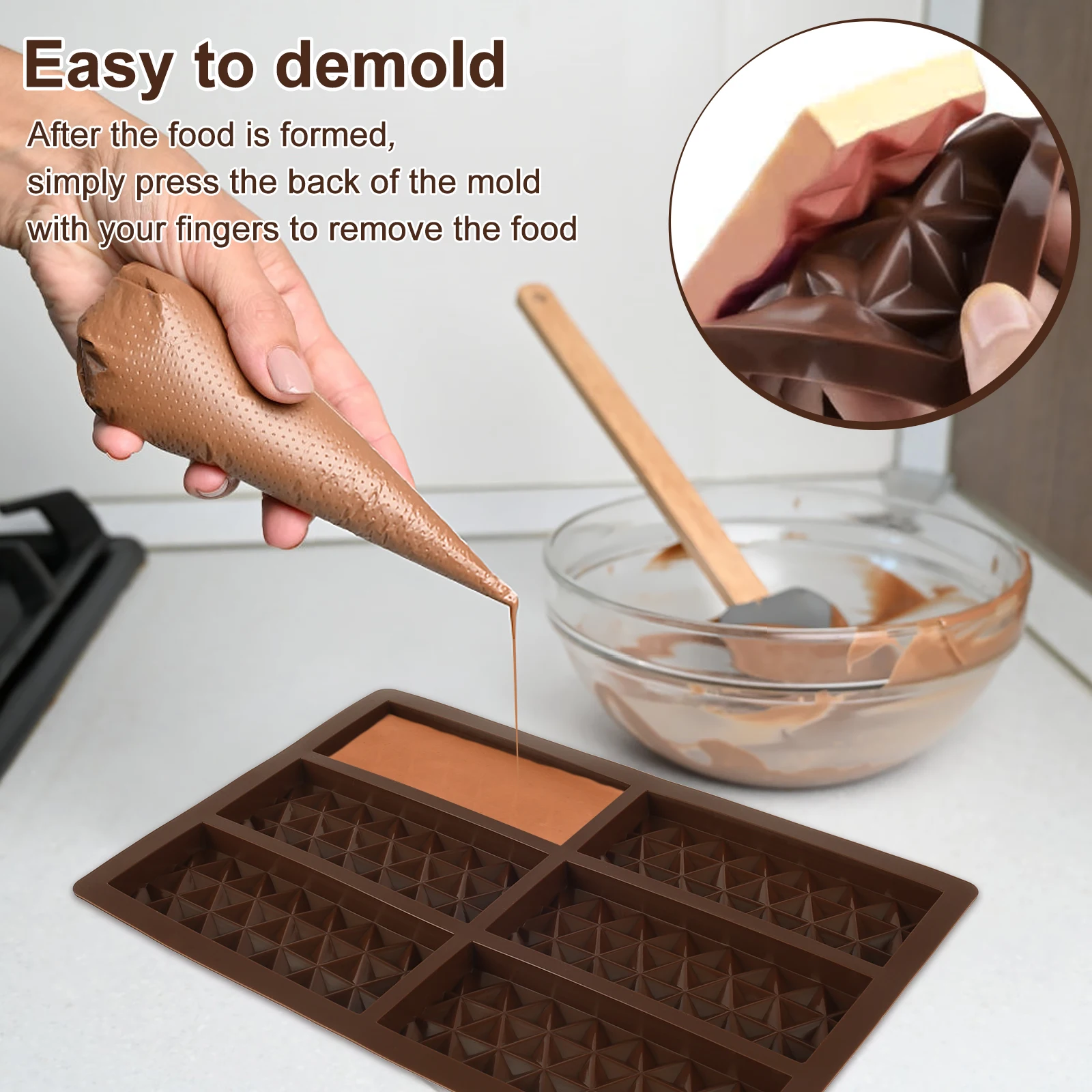 2/4pcs Chocolate Mold With 6 Slots For Easy Release Silicone Chocolate Mold Non-Stick Reusable Mold Chocolate Candy Mold