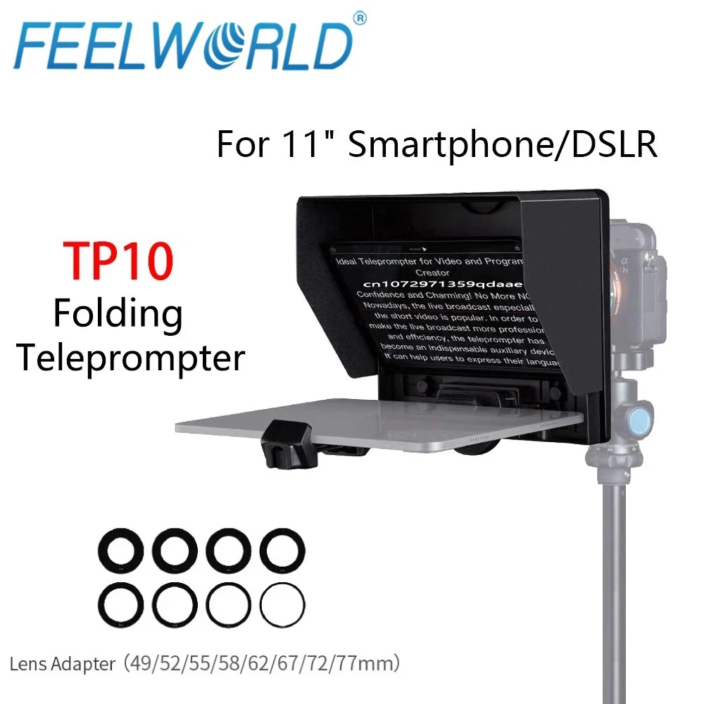 Складной телесуфлер FEELWORLD TP10, портативный 10-дюймовый смартфон/DSLR-камера для съемки с адаптером для объектива управления Bluetooth Складной телесуфлер FEELWORLD TP10, портативный 10-дюймовый смартфон/DSLR-камера для съемки с адаптером для объектива управления Bluetooth