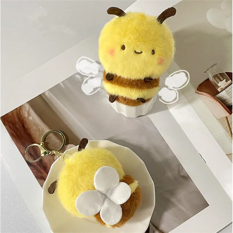 1 Uds. De llavero de juguete de peluche con forma de abeja pequeña y bonita de 8CM, accesorios para mochila para niños, regalos de vacaciones