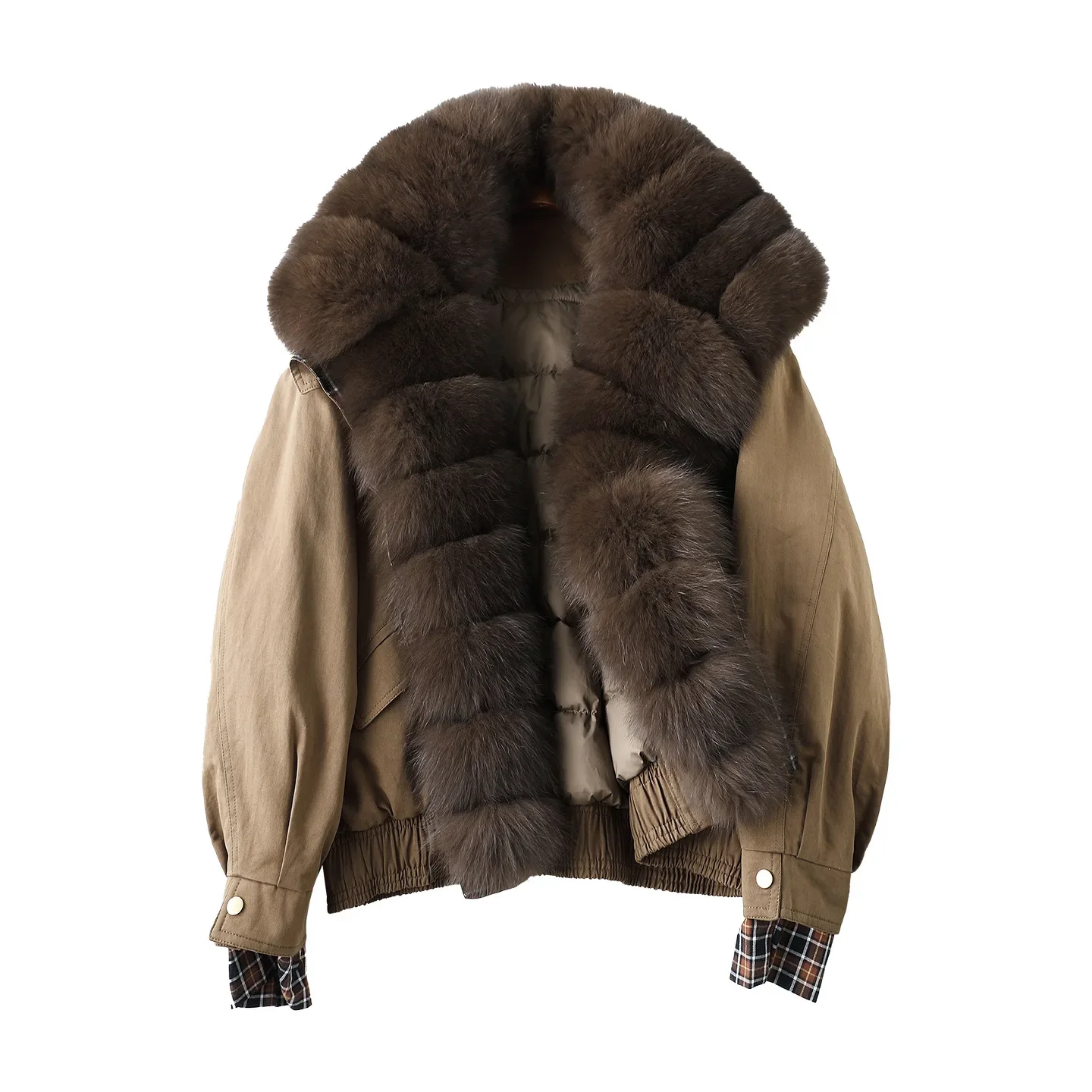 

Женское короткое меховое пальто, парка, куртка на гусином пуху, съемный меховой воротник, зимняя утолщенная верхняя одежда на подкладке из лисьего меха