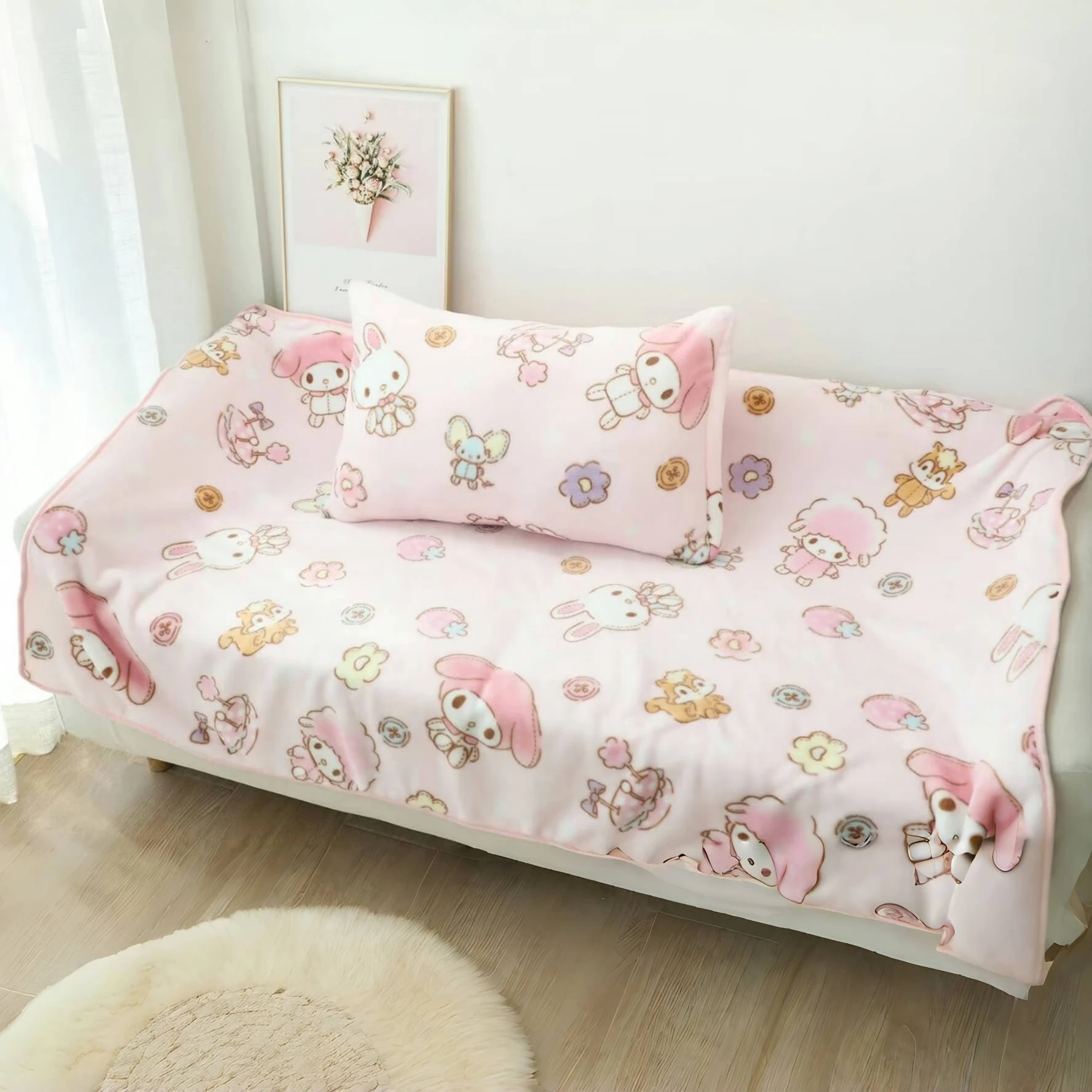 Cartoon My Melody Blanket Kawaii Japanese Style Flannel Soft Warm Nap Blanket Bedding Sofa Cover Sheet Leg Blanket Girls Gifts