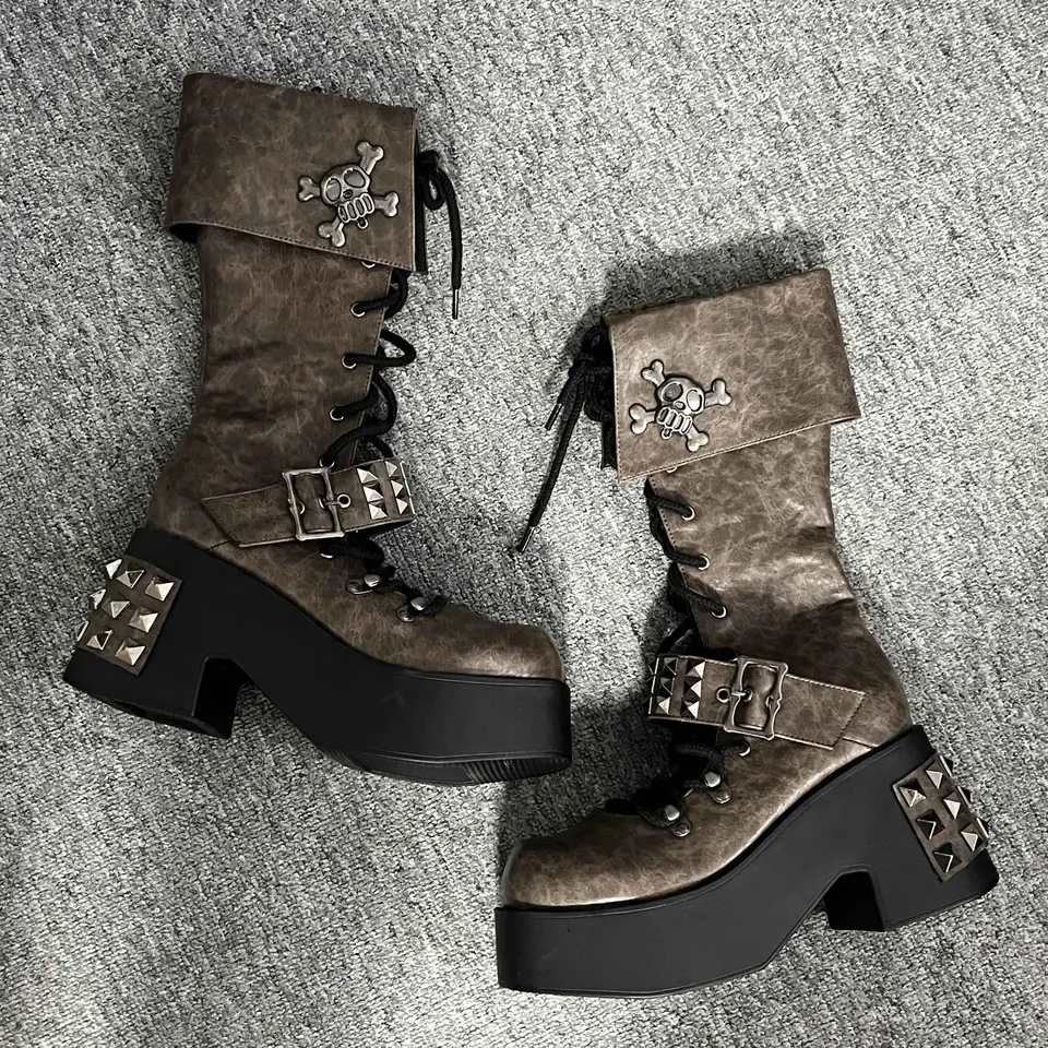 靴 archive studs boots 2way y2k grunge punk Gururu Original Punk Subculture Y2k Spicy Girl Thick Sole Shoes