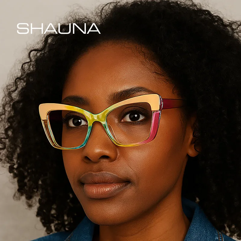 

SHAUNA Fashion Metal Eyebrow Candy Color Cat Eye Women Glasses Frame Anti Blue Light Eyewear Trending Sunglasses UV400