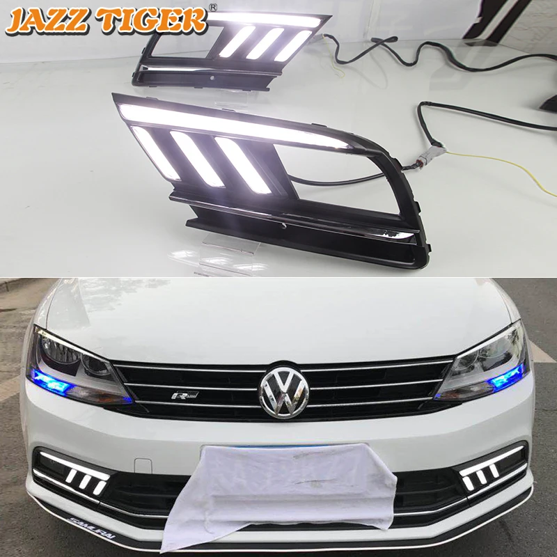 

Автомобильные светодиодные дневные ходовые огни 12 В для Volkswagen Jetta 2016-2018 VW Drl, указатели поворота, авто светодиодные аксессуары, фары