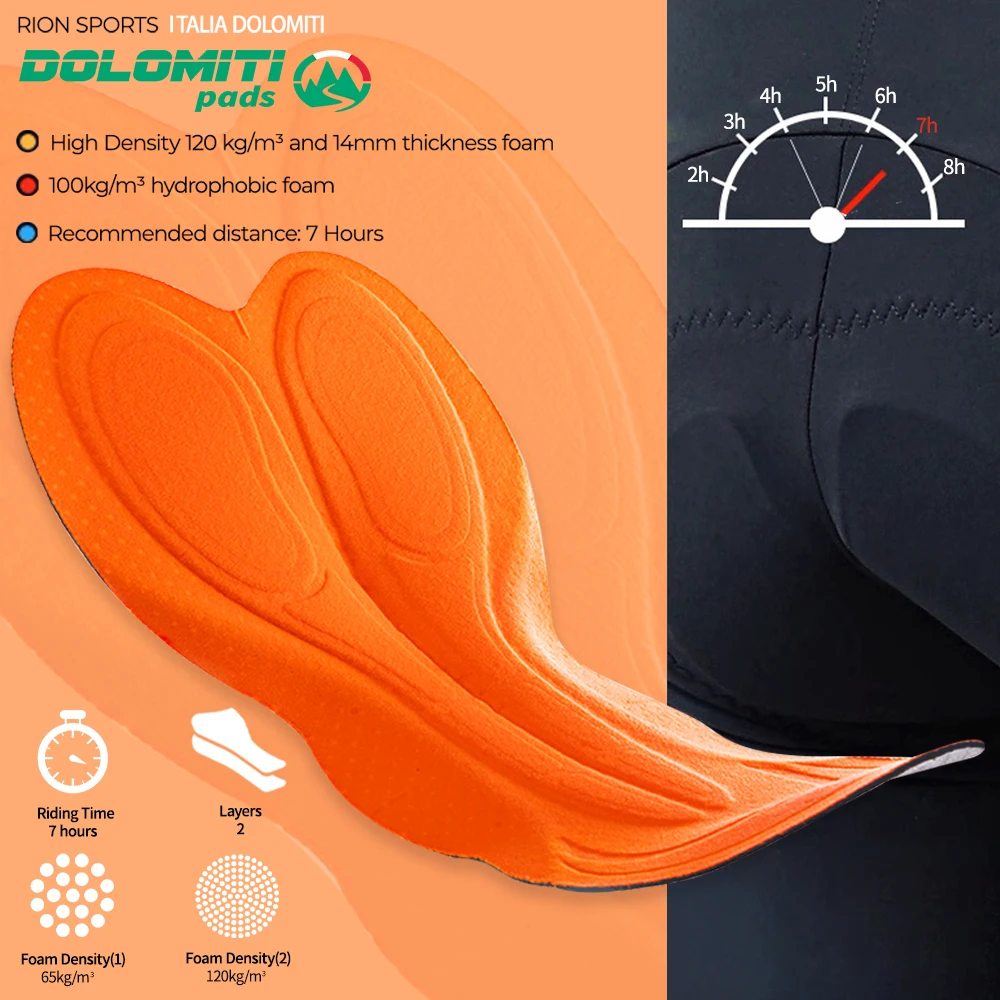 RION Cycling Bib Shorts Men 7 Hours Dolomiti Pad Bicycle Tights Long Distance Road Bike Pro MTB Tights Outdoors Sports Slim Fit