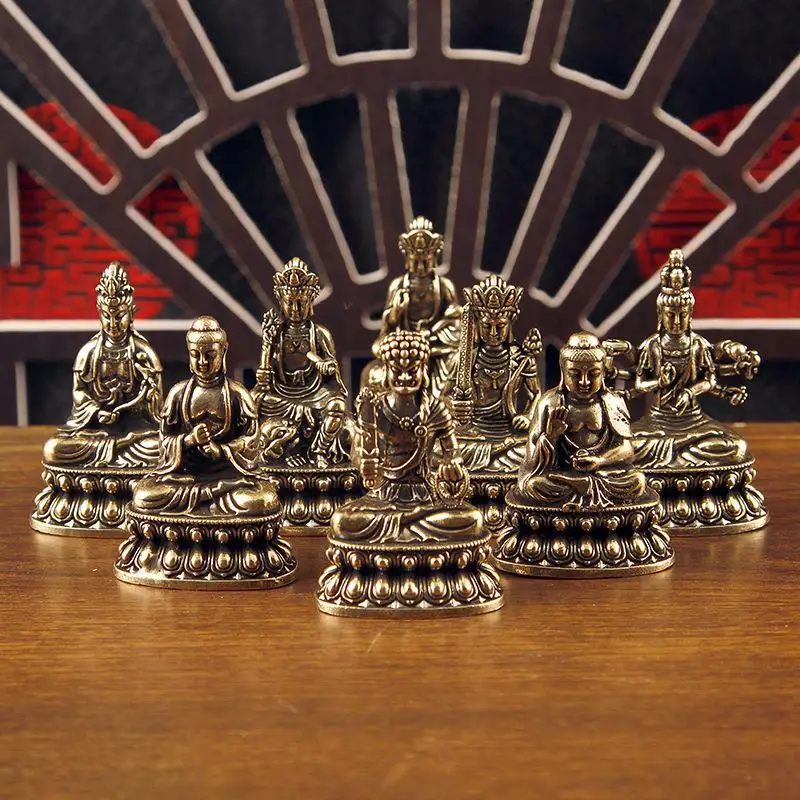 Brass Sakyamuni Figurines Miniatures Desktop Ornament Antique Copper Dharma Master Statue Decorations