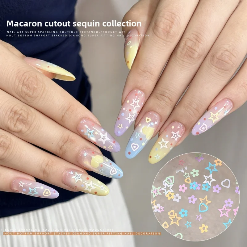 LYLE Holographic Hollow Heart Star Glitter Nail Stickers Mix Ins Ultra Thin Macaron Flower Nail Art Decals Flat Back Charms Gems