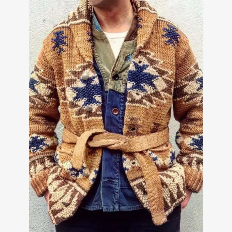 

Trendy Thiened Knitted Lace Jaet for Men Autumn Winter Collar Nine Points Sve Coolmax Fiber Easy to Deform