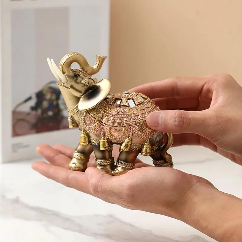 Decorative Elephant Statue Resin Gold Accent Good Luck Elephant Figurine Collectible Home Decorative Accent Decor For