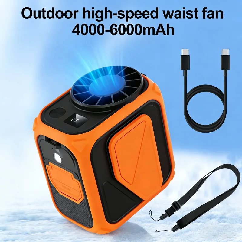 

Portable Waist Clip Fan 4000-6000mah Rechargeable Wearable Fan with Lanyard LED Light Hands-free for Outdoor Camping Hiking