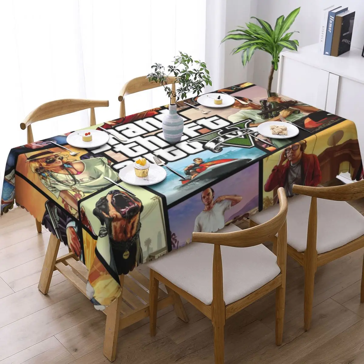 GTA 5 Video Game Rectangular Tablecloth Waterproof Table Cloth Grand Theft Auto Table Covers