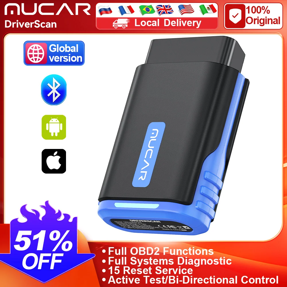 MUCAR DriverScan OBD2 Diagnostic Tool Full System Car Scan Tool Diagnosis scanner BI-Directional Control 15 Resets Code Reader