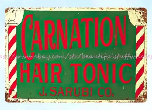 Carnation Hair Tonic metal tin sign retro garage decorating ideas