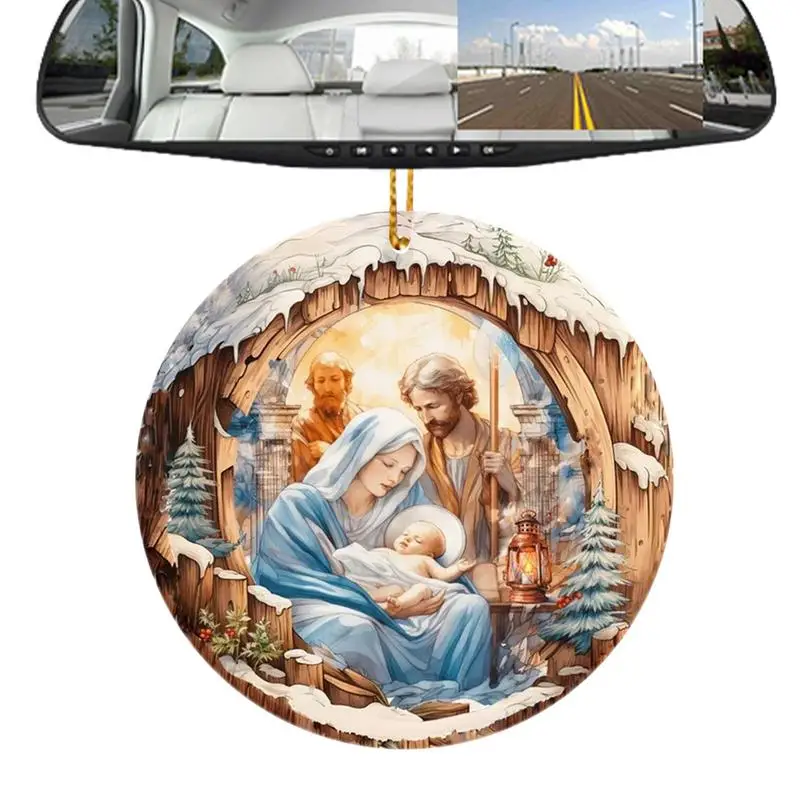 Nativity Christmas Ornament 2D Acrylic Car Pendant Christ Religious Hanging Tree Decoration