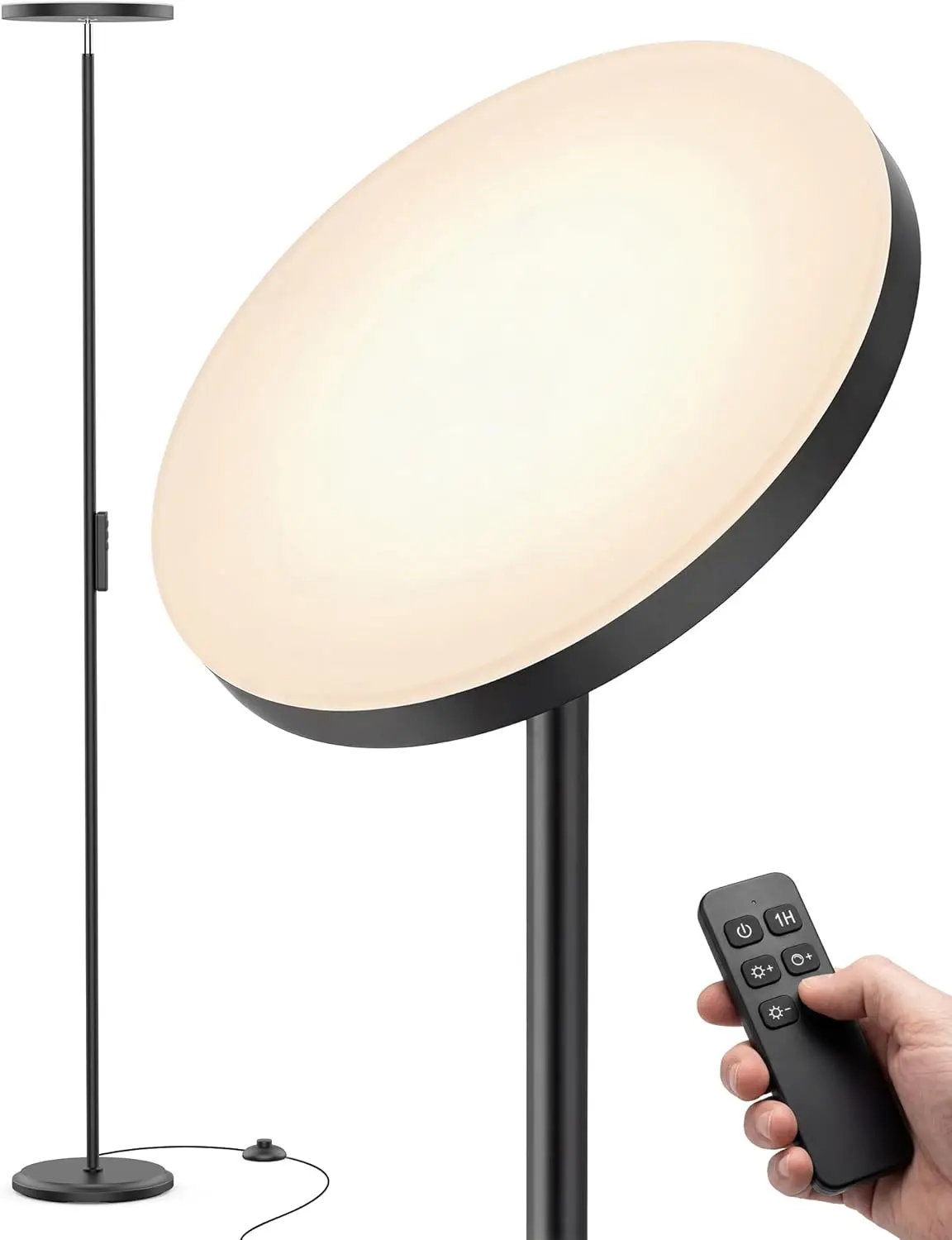 

69" Tall LED Floor Lamp, 2800LM, Remote & Foot Switch, Dimmable 2700-6500K, Black