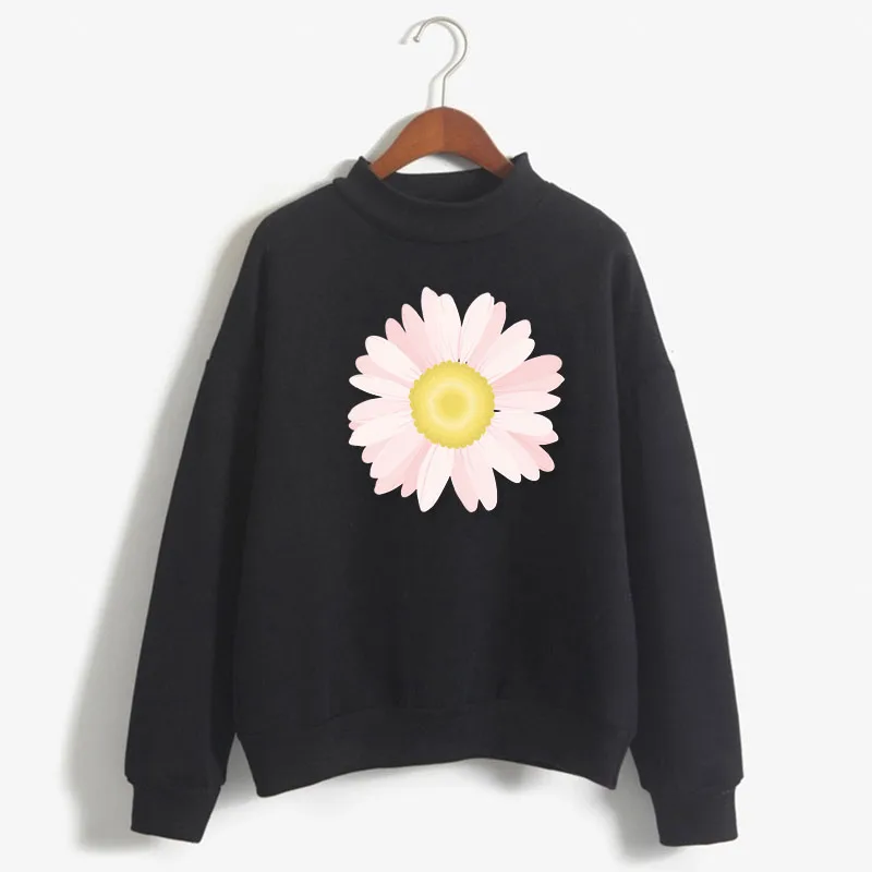 

Cute Daisy Graphic Print Women Sweatshirt Sweet Korean O-neck Knitted Pullover Thick Autumn Winter Candy Color Lady Clothing