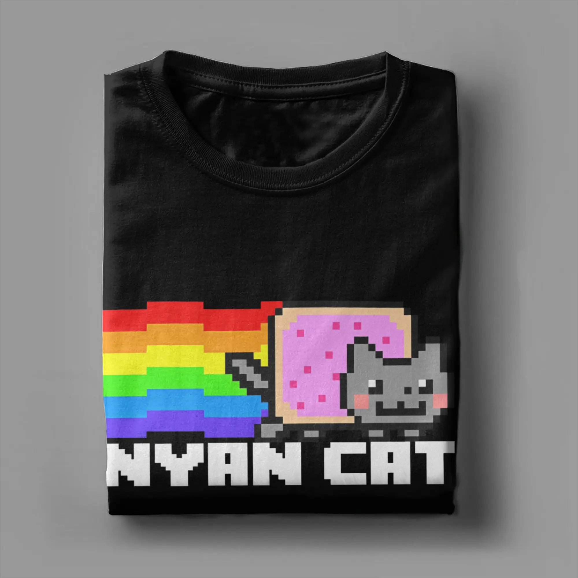 تي شيرت رجالي Nyan-Cats Rainbow Game الجدة القطن الخالص تي شيرت قصير الأكمام مضحك الإنترنت ميمي تي شيرت Crewneck merch هدية