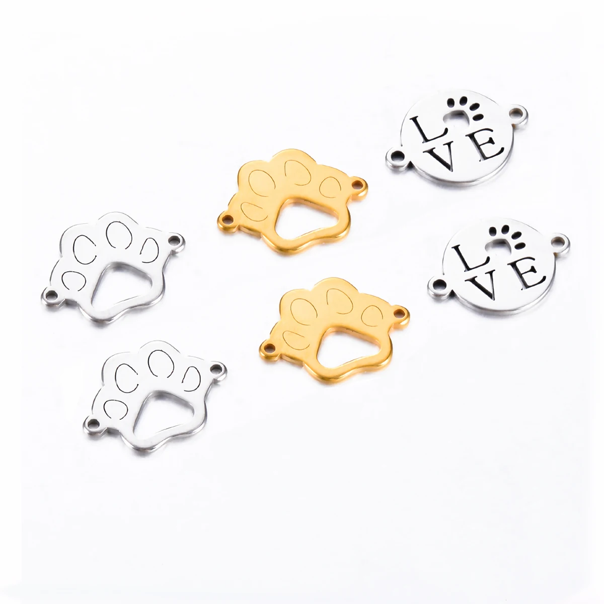 20 adet/grup aşk pençe ayak baskı Charm konnektörler paslanmaz çelik DIY Pet kolye bilezik takı yapımı bulgular