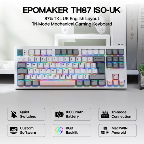 Imagen 2 del producto EPOMAKER TH87 ISO-UK TKL Teclado mecánico NKRO inalámbrico con cable/BT/2,4 Ghz con batería de 10000 mAh y luz RGB
