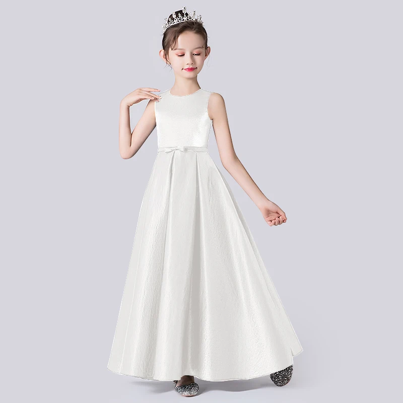 

Flower Girl Dress Dideyttawl Sleeveless Party Dress For Girl Satin Junior Concert Formal Elegant Banquet First Communion Gowns