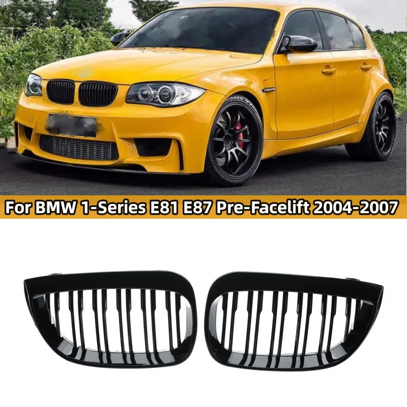 

For BMW E81 E87 120d 120i 130i Pre-facelift 2004-2007 Glossy Black Double Slat Grille Car Front Kidney Grille Racing Grill