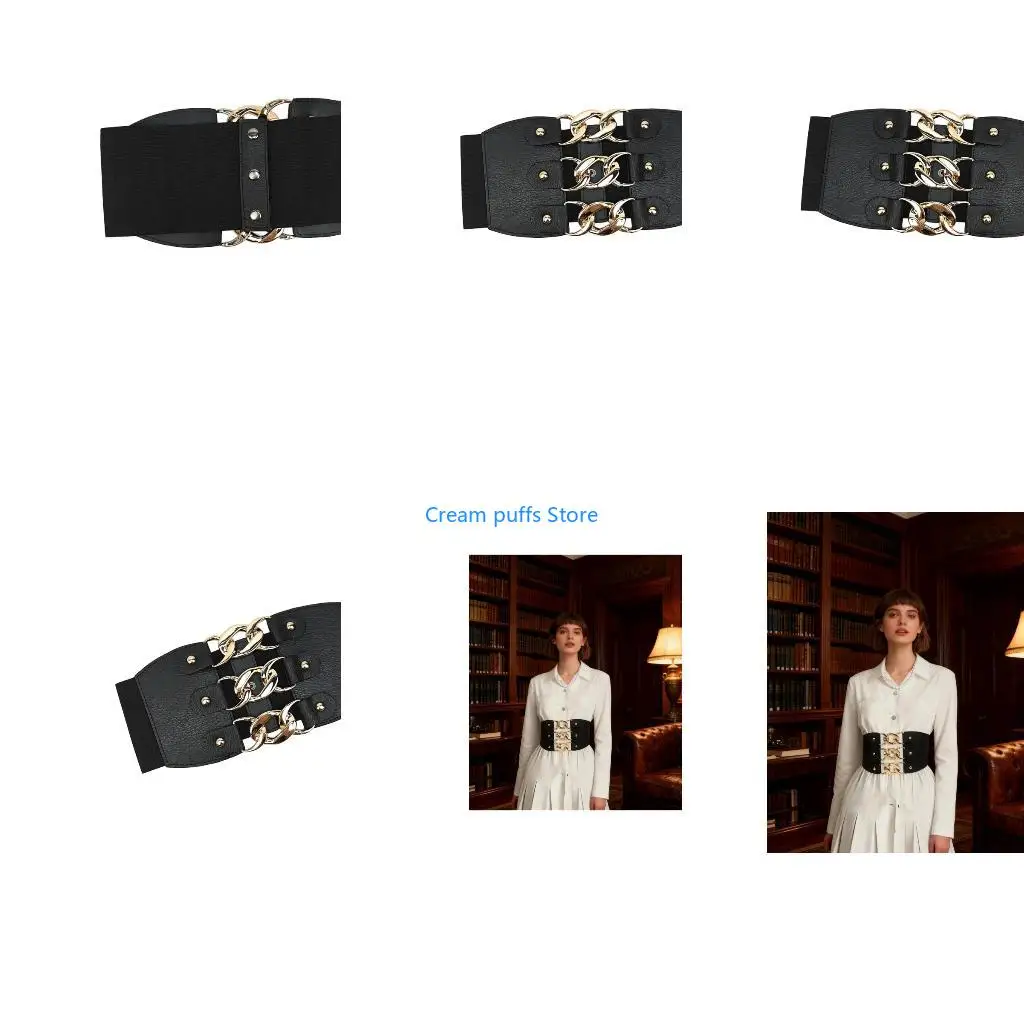 50LE Comfortable Elastic Waistband Soft PU Leather Waist CIncher for Everyday Wear