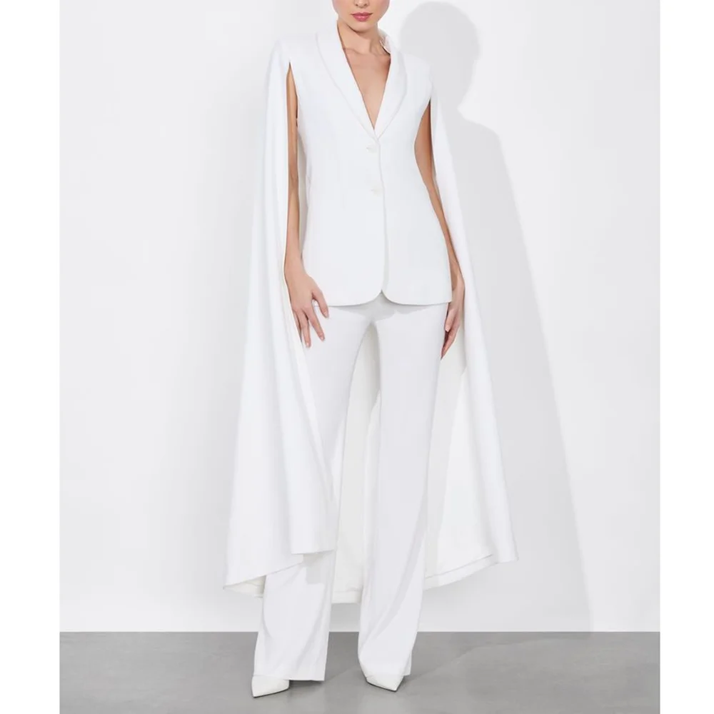 Branco único breasted novo feminino 2 peças (blazer + calças) ternos de moda formal conjuntos de festa à noite conjunto personalizado