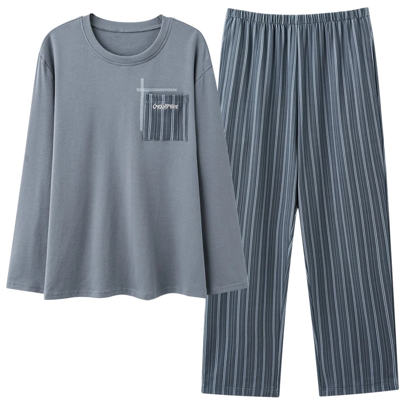 

Осенние мужские пижамные комплекты, весенняя вязаная хлопковая одежда для сна, полосатые длинные брюки с длинными рукавами, пижамы, мужской домашний костюм, пижамы Hombre
