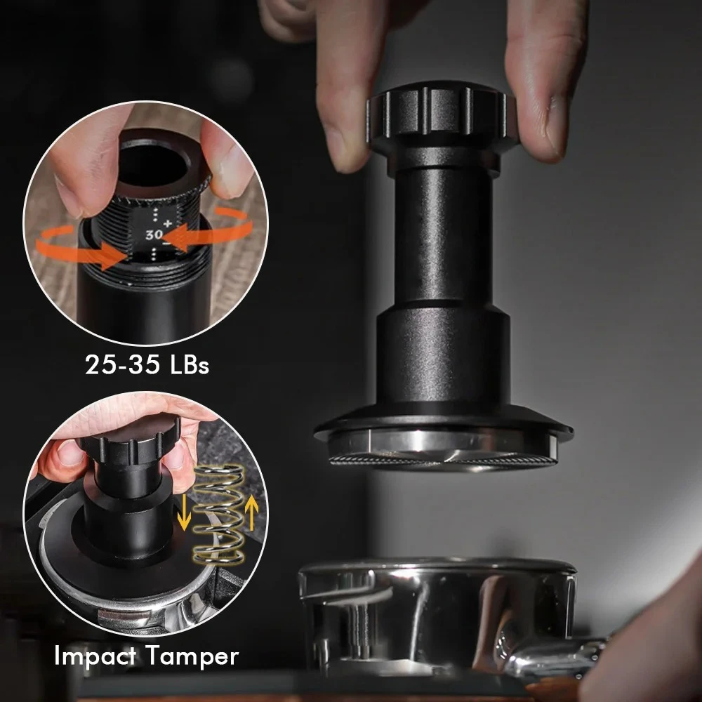 Adjustable Pressure Stainless Steel Espresso Tamper Ripple Base Constant Pressure Coffee Impact Tamper 58.35mm 53mm 51mm