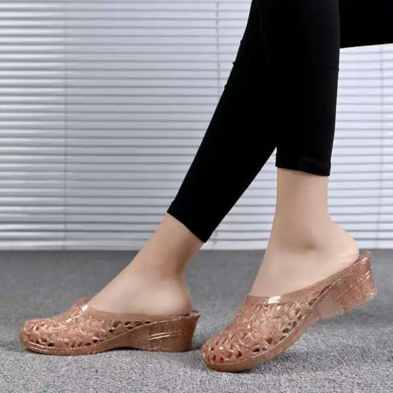 Deodorant Crystal Shoes Wedges Slippers Woman Outerwear Slides Women Summer Heels Female Footwear Close toes Purple Apricot Blue