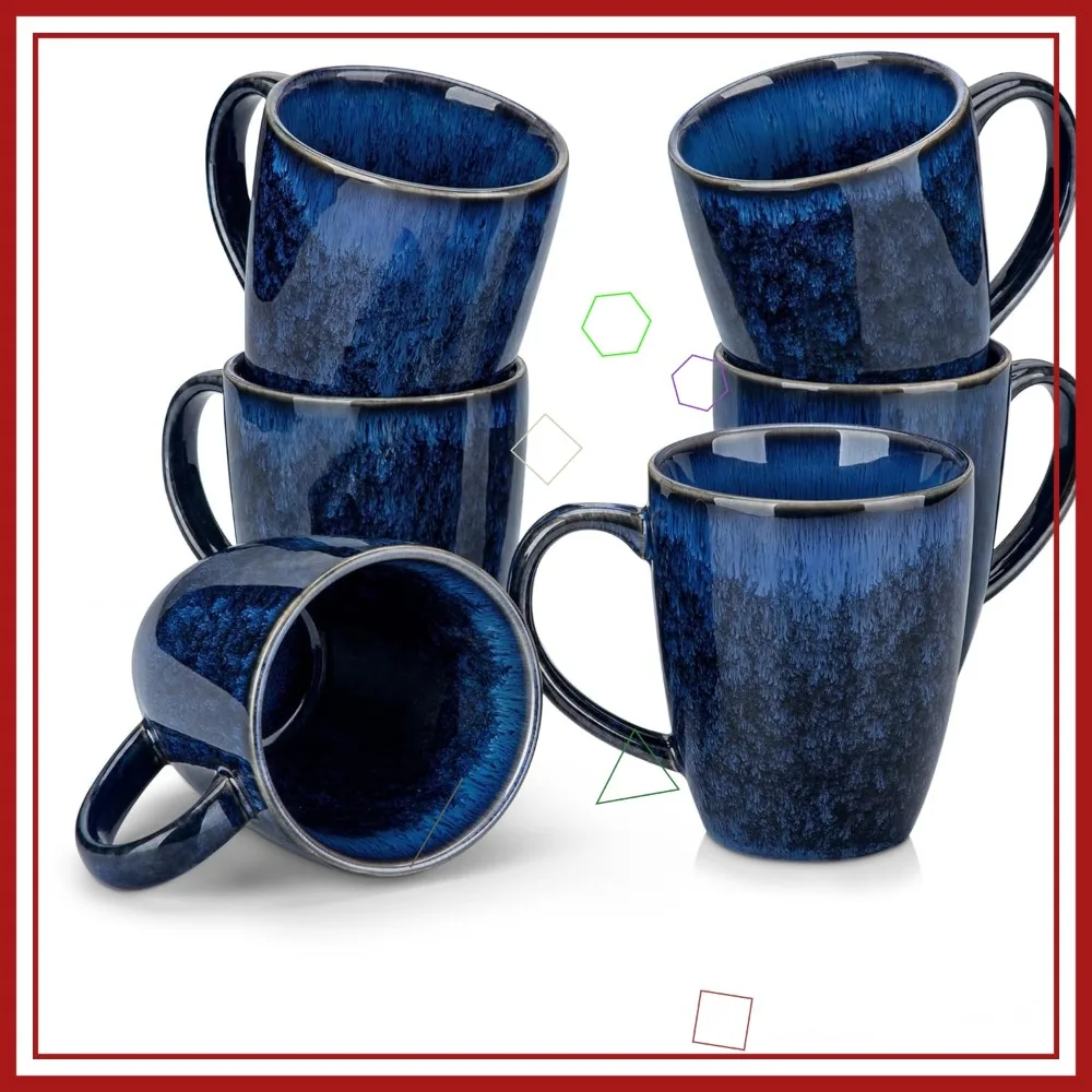 

Набор звездных керамических кофейных кружек из 6 штук, чайные чашки на 12 унций с ручкой для латте, микроволновой печи и мытья в посудомоечной машине, синие