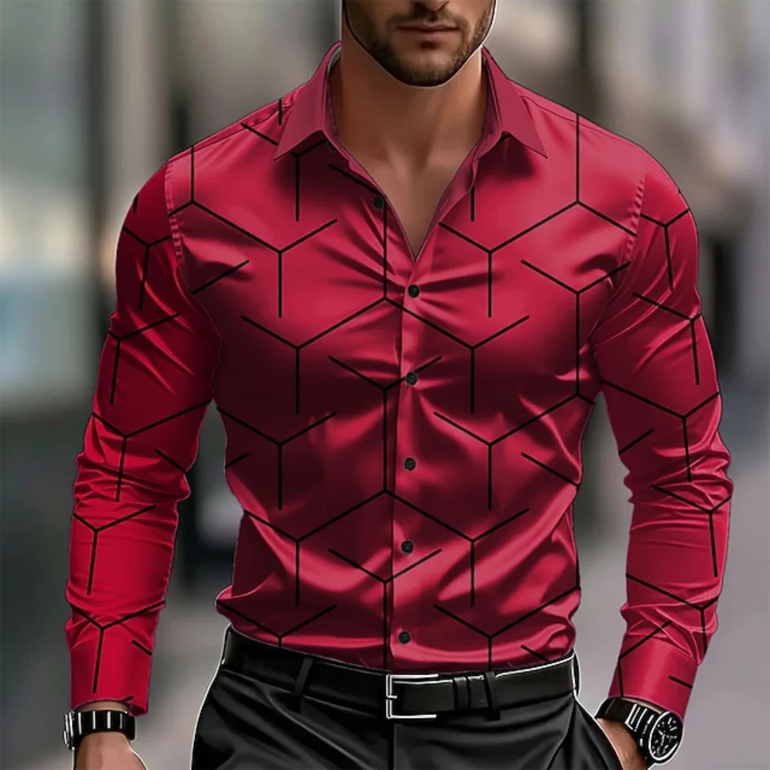 New men's long-sleeved shirt with checkered collar, suitable for office and casual wear in spring, autumn and all seasons. Large