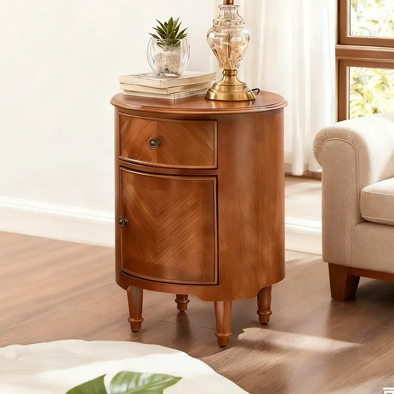 #American round side sofa side cabinet solid wood European bucket cabinet bedside storage cabinet household corner storage cabin