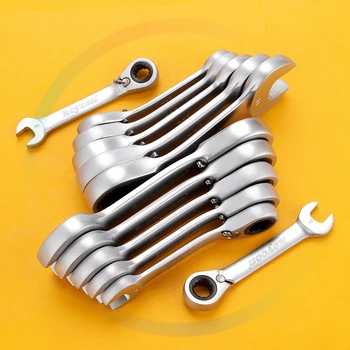 Llave de trinquete bidireccional de 8-14mm y 72 dientes, llave combinada de extremo abierto con mango corto de doble uso, herramientas manuales de llave de apertura rápida CR-V