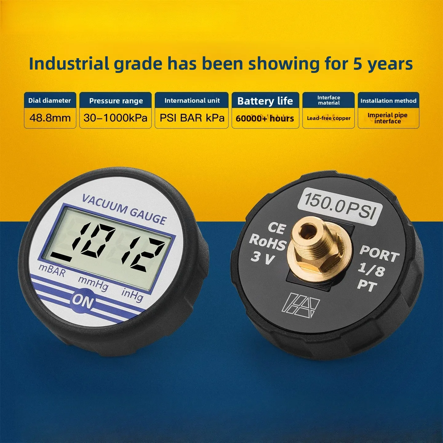 Digital Pressure Gauge Smart High Precision Display Vacuum Negative Pressure High Temp Shockproof
