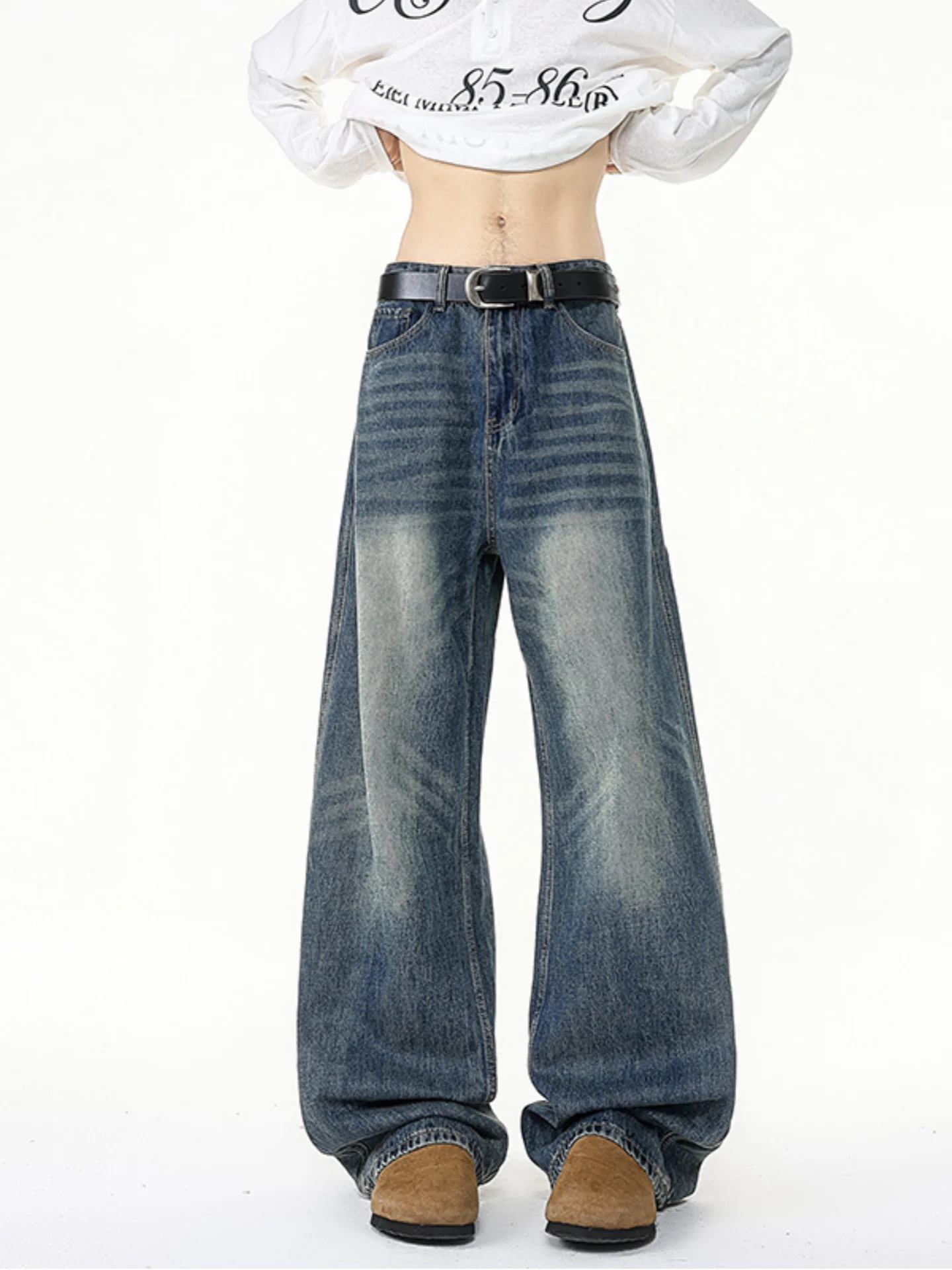 

Waed Vintage Men's Flared Jeans Straight Leg Wide Leg Pants Autumn Cleanfit Loose Fit Zipper mid Waist Casual Cotton Denim
