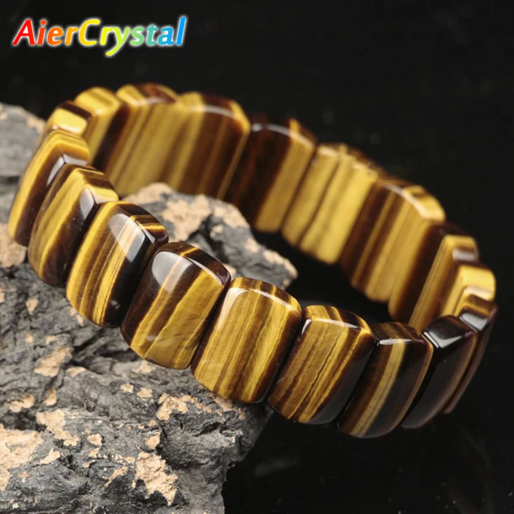 Natural Raw Ore Tiger Eye Square Bracelet Women Elastic Rope Bracelet Fashion Accessories Jewelry Stone Bangle Valentine Gifts