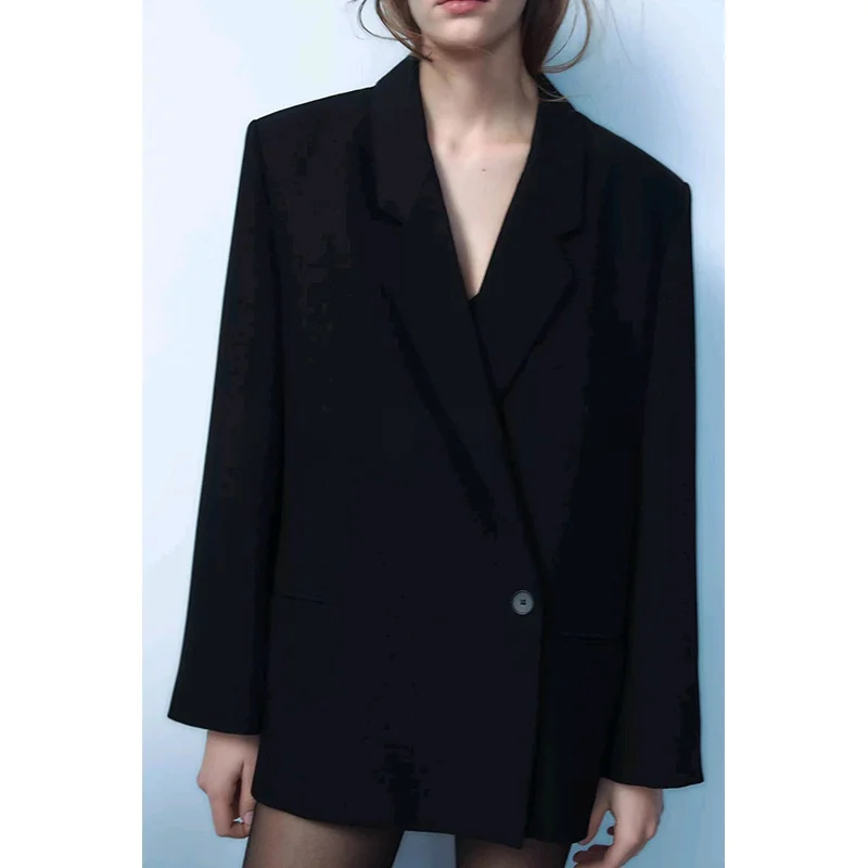 봄 여성용 루즈 캐주얼 긴팔 턴다운 칼라 수트 재킷 올드 머니 스타일 출퇴근 스타일 스트레이트 튜브형