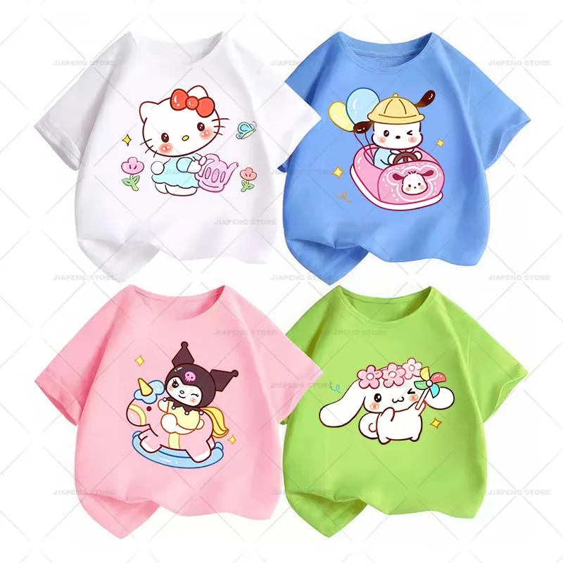 Sanrio Family Printed Stickers for Clothes Iron on Heat Transfers Cartoon Hello Kitty Thermal on Girls T-shirt Appliques Decor