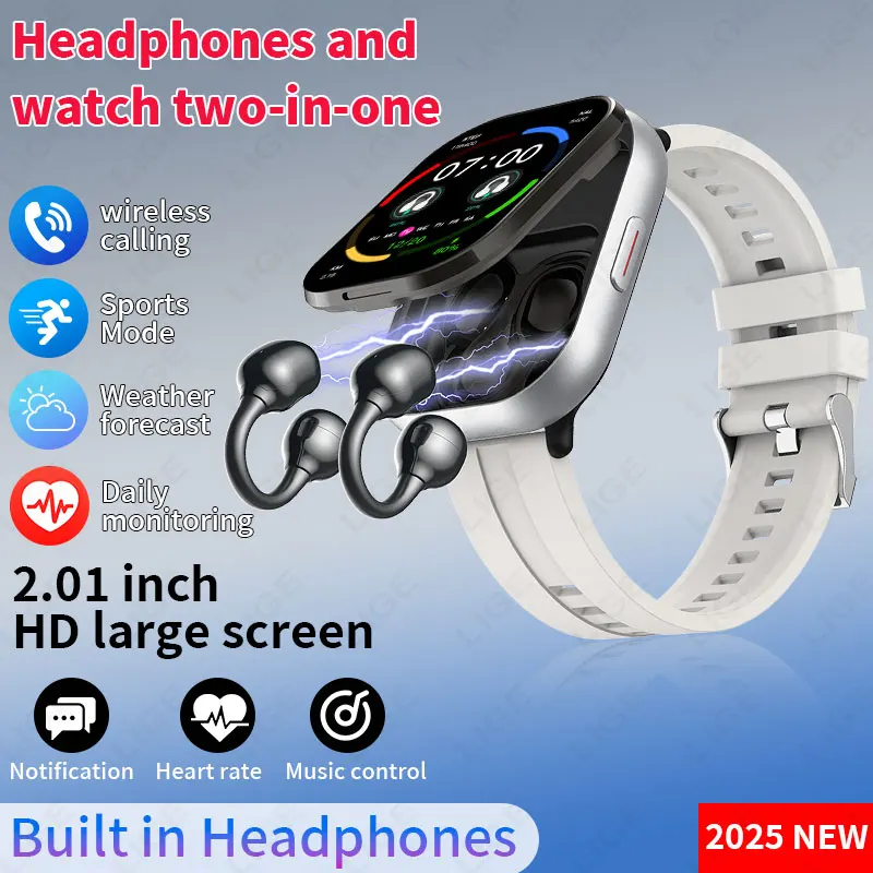 

LIGE TWS 2 in 1 Smart Watch Headphones 2.01'' Women Men Sports Watch Fitness Heart Rate Health Monitor Music Smartwatch Earbuds