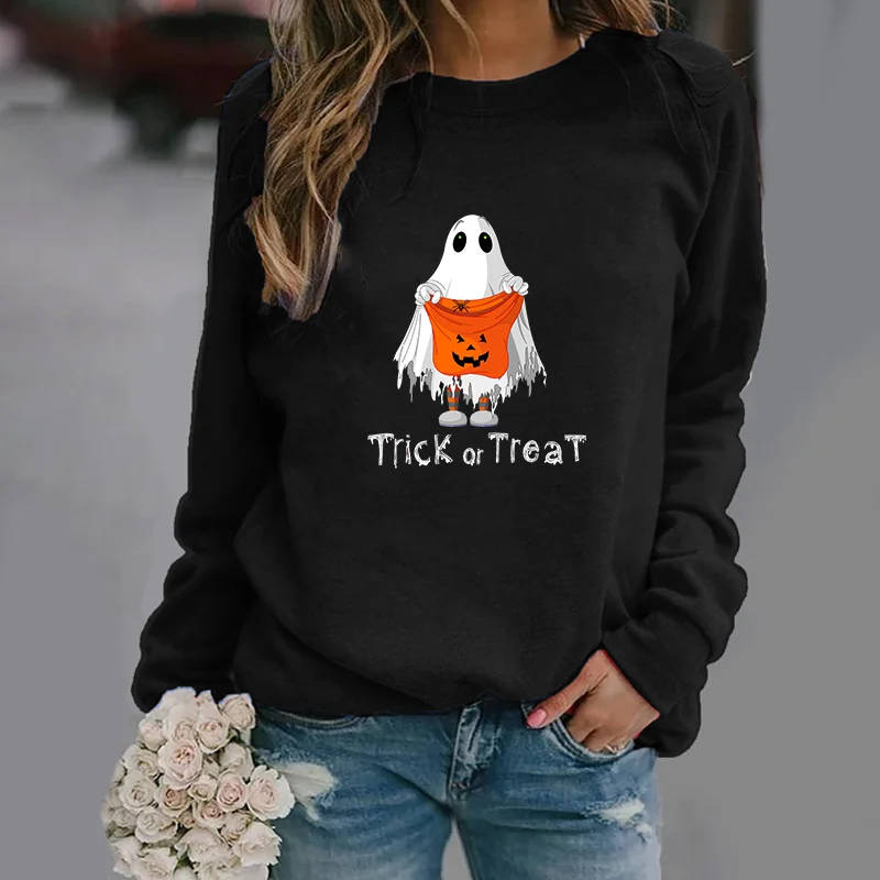 Funny Trick or treat Pullover New Halloween Spooky Harajuku Sweater Cute Spooky Women's Pullover Trick or treat Top